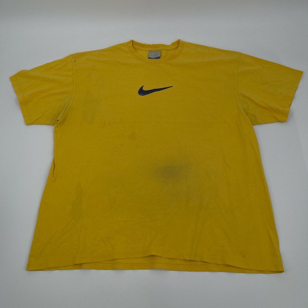 Vintage Nike Y2K T-Shirt Mens XL Yellow Purple Metallic Swoosh Distressed Thrash